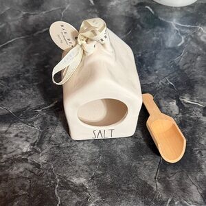 Rae Dunn Cream Salt Cellar with Wooden Scoop